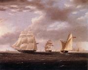 Thomas Buttersworth Two British frigates and a yawl passing off a coast oil painting picture wholesale